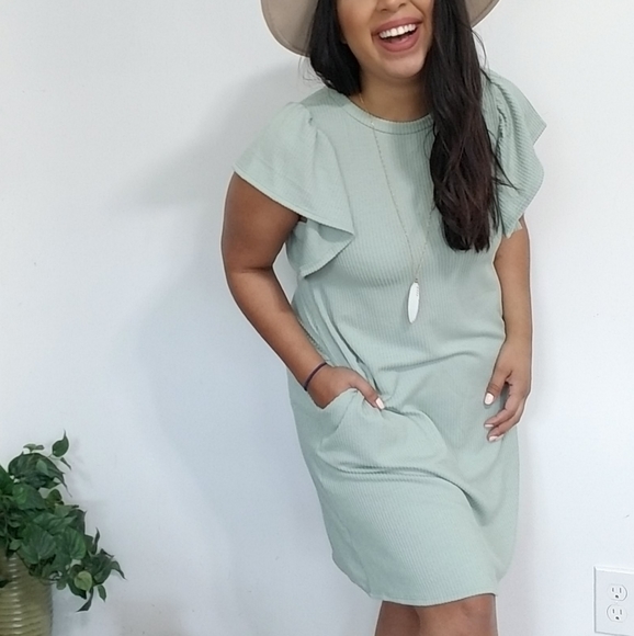 REJOICE RIBBED DRESS IN GREEN - Picture 2 of 8